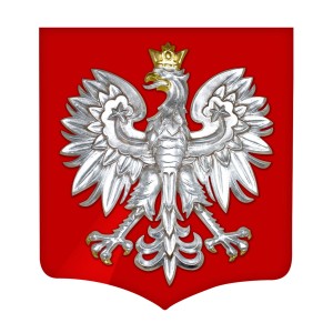 Godło srebrzone  na czerwonej  tarczy MDF 50x55 cm 