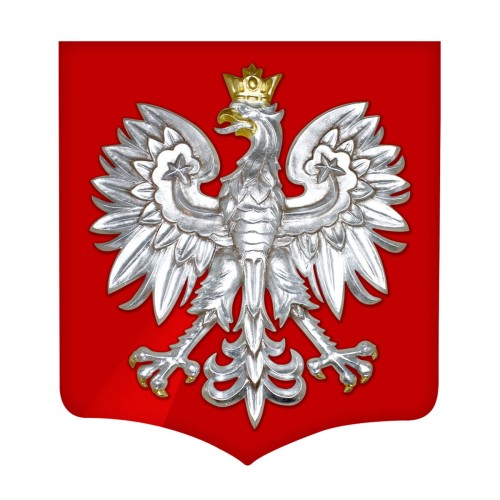 Godło srebrzone  na czerwonej  tarczy MDF 50x55 cm 