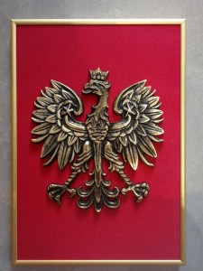 Orzeł z mosiądzu na tkaninie, rozmiar 30 cm x 21 cm